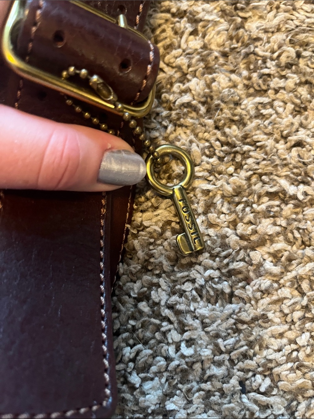 Fossil Embossed Light Brown Shoulder Bag with Dark Brown Strap - Picture 3 of 7